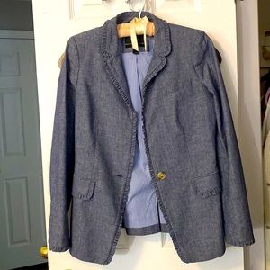 Seersucker jcrew blazer with ruffle trim